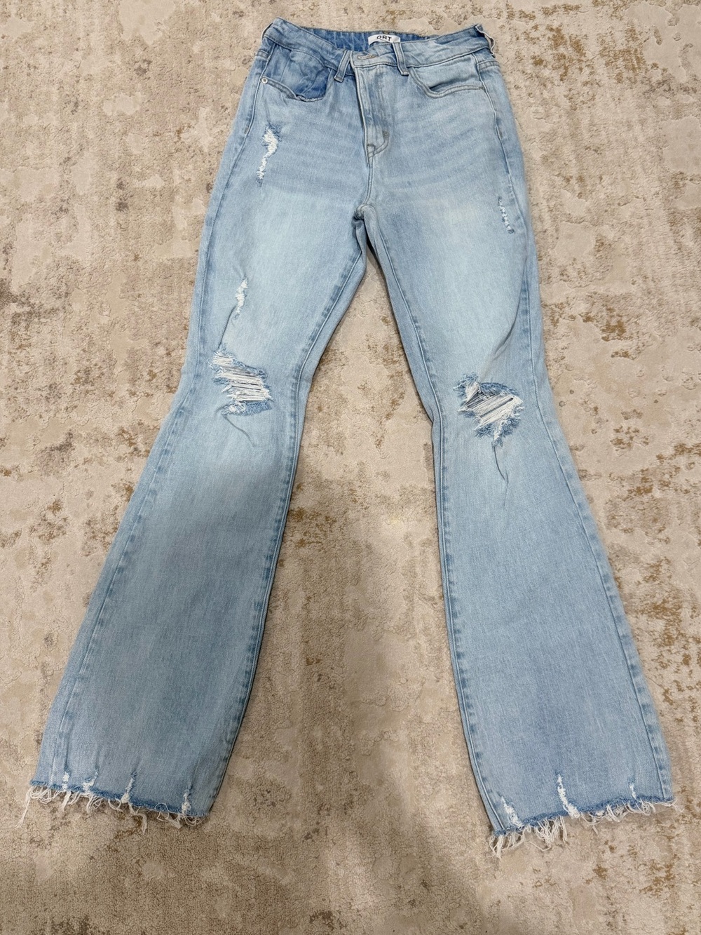 Oat New York Light Blue Distressed Flare Jeans